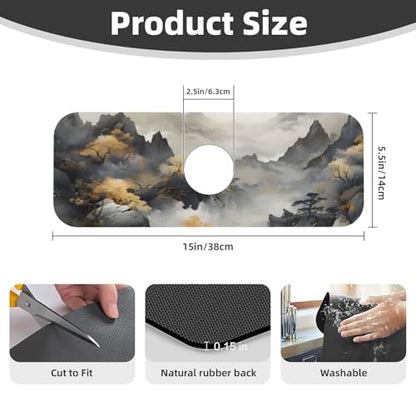 Kitchen Sink Faucet Mat Splash Guard, Chinese Style Ink Painting Of Mountain Pine Trees Super Absorbent Drying Mat, Non-Slip Drain Pad for Bathroom Counter - color: Ink Painting