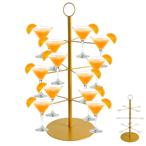 Champagne Tower for Parties, 3-Tier 12-Glasses Cocktail Tree Stand Countertop Wine Glass Holder for Drinks, Champagne Stand Drink Tower Wine Glasses Display for Champagne , Martini, Margarita Cups - color: Gold, size: 1 PACK