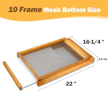 10 Frame Beehive Screened Bottom Board,Langstroth Bee Hive Pre-Coated with Beeswax,Include Entrance Reducer - size: 10 Frame