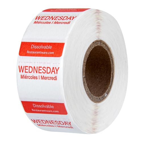 Restaurantware RW Smart 1 Inch x 1 Inch Food Rotation Labels 3500 Dissolvable Food Safety Labels - Premium Trilingual Paper Day Of The Week Labels For Food Storage Or Prep Weekly - style: 7-Day