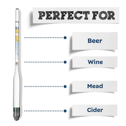 Fermentaholics Triple Scale Hydrometer – Measure and Monitor Specific Gravity, Brix, Potential Alcohol, and ABV in Wine, Beer, Mead, Cider, and Other Homebrewed Drinks (Plastic, Clear)