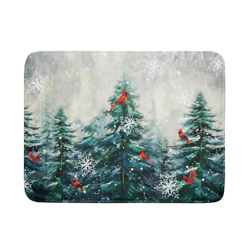 Pine Tree Dish Drying Mat for Kitchen Countertop Red Bird Dishes Mats Winter Decorative Absorbent Reversible Drainer Rack Pad 18x24 Inch - color: Pine Red Bird, size: 18" x 24"