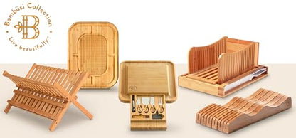 Bambüsi Collapsible Dish Drying Rack - 2 Tier Bamboo Dish Rack Dish Drainer for Kitchen Counter, Foldable Wooden Drying Rack for Plates Cups Bowls Utensils, No Assembly Folding Rack for Apartment, RV - style: Dish Rack