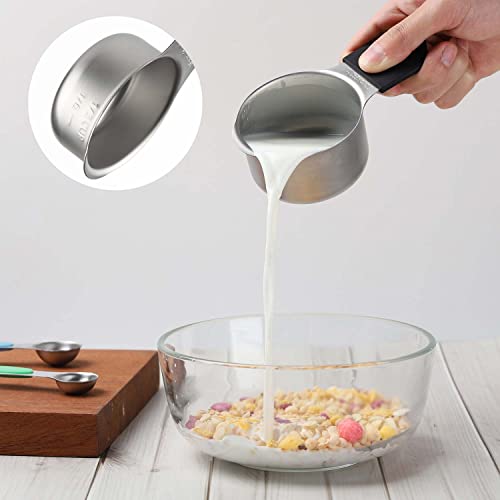 Magnetic Measuring Cups and Spoons Set Including 7 Stainless Steel Stackable Measuring Cup 8 Double Sided Magnetic Measuring Spoons with 1 Leveler for Dry and Liquid Ingredients (black) - color: Black