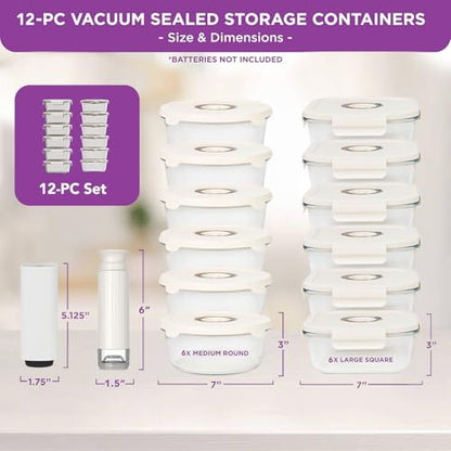 HOLDN’ STORAGE Vacuum Food Storage Containers, Set of 12 Glass Containers with Electronic & Manual Pump - Keep Food Fresh Longer, BPA-Free Glass, Leak-Proof, Ideal for Meal Prep, Marinating - size: Set of 12 Mix: Electronic & Manual Pump