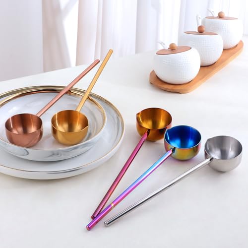 Stainless Steel Hot Oil Ladle, 2pcs Solid Oil Spoon with 10.5 inch Long Handle Pour Spout, 70ml Capacity for Kitchen Cooking Serving Soups and Drizzle Sauces Dishwasher Safe (Rose Gold) - color: Rose Gold