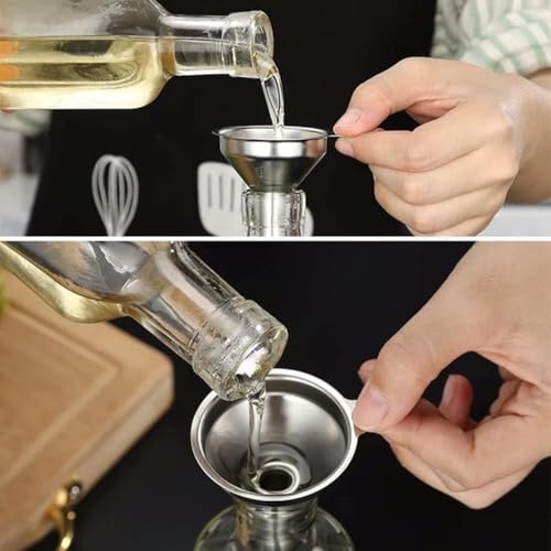 3-Pack Stainless Steel Funnel Set - Small Mouth Funnels for Wine, Oil, Liquor & Kitchen Liquids, Food Grade Metal Funnels for Efficient Pouring, Dishwasher Safe Bar & Home Accessories