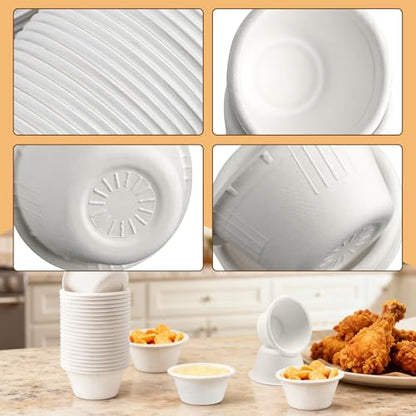 LeonBach 200 Pack 2oz Natural Sugarcane Paper Bowls, Compostable Paper Condiment Snack Sample Tasting Serving Cups Biodegradable Food Containers Small Dipping Cup, White - color: White, style: 2oz-200 Pack