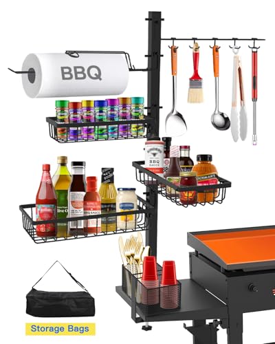 Griddle Caddy Organizer for Blackstone Griddle Accessories, Outdoor Kitchen Accessories, BBQ Grill Picnic Utensil Condiment Caddy with Paper Towel Holder, for Husband & Dad & Him