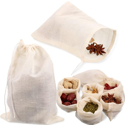 Boao 24 Pcs Spice Cooking Cheesecloth Bags for Straining Reusable Empty Tea Drawstring Soup Muslin Bags(5 x 6 Inch) - size: 5 x 6 Inch