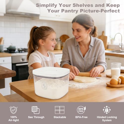 Airtight Rice Container with Measuring Cup, BPA-Free Clear PET Plastic Food Storage Container Pantry Organizers and Storage Sugar Cookies Flour Rice Container (5 L /5.28 QT) - size: 5 L /5.28 QT