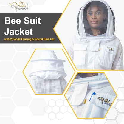 Beekeeping Ventilated Jacket 3 Layers Mesh for beekeepers, Bee Suit Jacket with 2 Hoods Fencing & Round Brim Hat (Extra Extra Small) - size: XX-Small