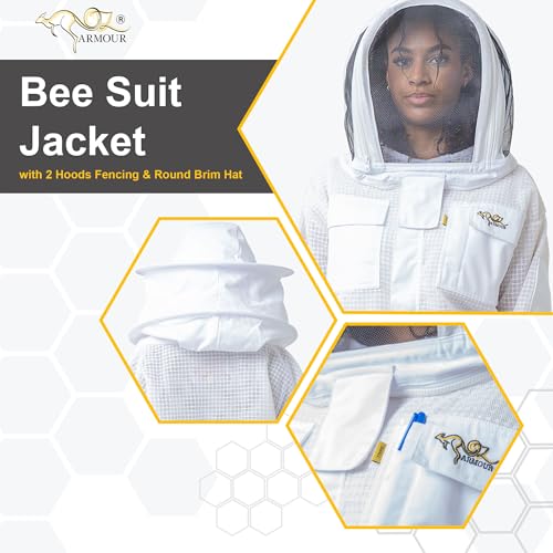 Beekeeping Ventilated Jacket 3 Layers Mesh for beekeepers, Bee Suit Jacket with 2 Hoods Fencing & Round Brim Hat (Extra Extra Small) - size: XX-Small