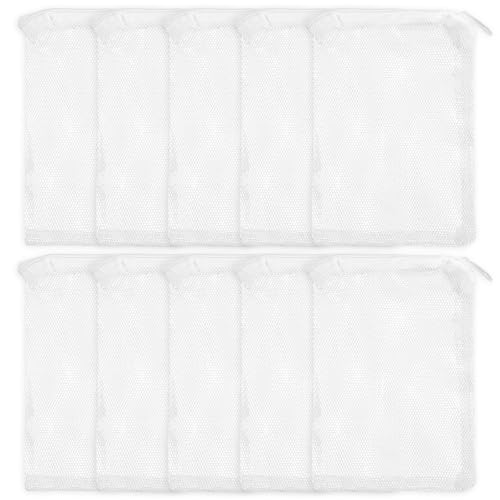 10 Pack 7.8 x 5.9 Inch Media Bags for Aquarium, Aquarium Filter Media Bags with Zipper, Fish Tank Fine Mesh Bag for Carbon, Bio Balls, Ceramic Rings, Volcano Rock(White) - color: White
