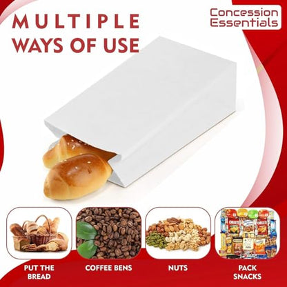 Concession Essentials- 4 lb White Paper Bags – Food Service Paper Bags for Bakery, Candy, Snacks & Takeout – Durable Kraft Paper Bags for Food Packaging – Case of 1,200 - size: Pack of 1,200 Count