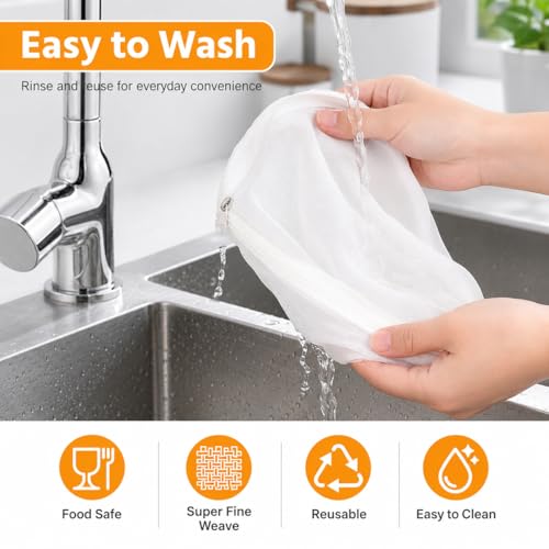 RAINFLOW Ultra Fine Mesh Strainer Bags - 3 Pcs Nut Milk Bag Reusable, Cheese Cloth Bag for Straining, Fine Mesh Strainer for Milk, Coffee, Juice, Yogurt, Stainless Steel Handle, Kitchen Filter Bags