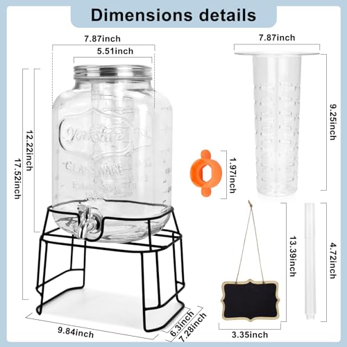 2 Gallon Glass Drink Dispensers For Parties,Beverage Dispensers With Stand And 100% Leakproof Stainless Steel Spigot.Glass Water Jug Dispenser,Lemonade Dispenser,Mason Jar. - size: 2 Gallon Single With Stand