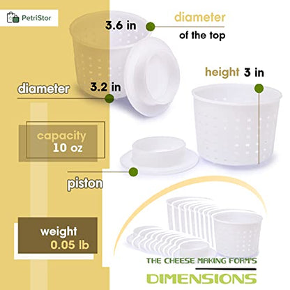10 pcs Small Cheese Mold for Cheese Making with a Follower 1/3 QT - Cheddar Cheese Making Basket Kit - Homemade Cheese Making Supplies - Hard Cheese Form Molds - Moldes Para Queso Fresco Casero