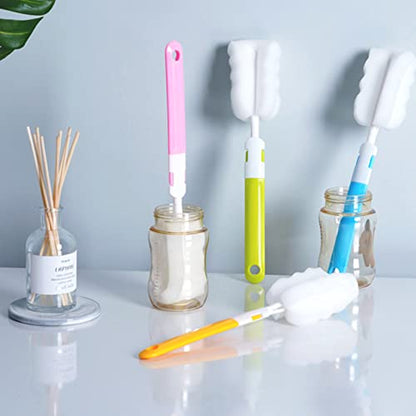 Bottle Brush Sponge Cup Brush Set with 4 Replacement Brush Head Portable Long Handle Water Bottle Cleaner Brush, for Baby Bottles Vacuum Flasks (4 Brushes + 4 Heads) - color: Brush 4pcs+4 Head