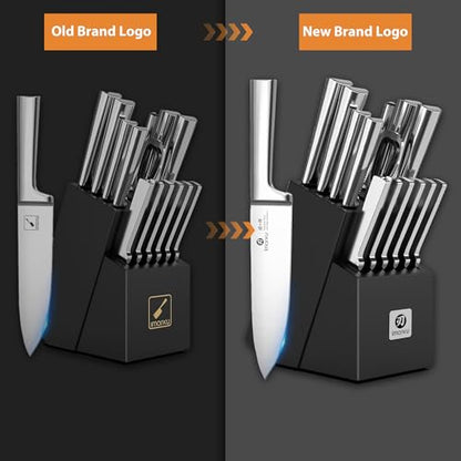 imarku 15-Piece Knife Block Set Built-in Sharpener, Japanese High Carbon Stainless Steel Kitchen Knife Set, Dishwasher Safe, Chef Knife Set with Wooden Knife Block, Santoku Knive for Kitchen Cooking - color: Black