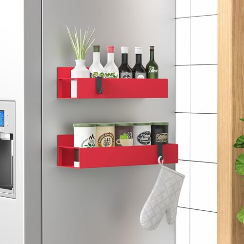 HuggieGems 2 Pack Magnetic Spice Storage Rack Organizer for Refrigerator and Oven, Red Fridge Organizers and Storage - color: Red, size: 2 Pack