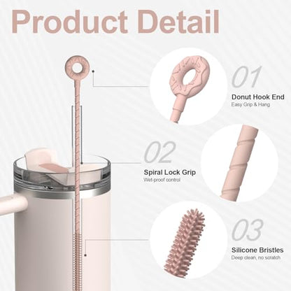YOTIME Silicone Straw Cleaner Brush, 2 Pcs Reusable Straw Brush(6mm+9mm) for Cleaning Narrow & Wide Straws, Tumblers, Pink - color: Pink
