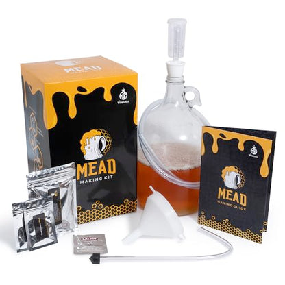 Honey Mead Making Kit with Yeast and Starter Home Brew Accessories, Reusable, Step-by-Step Brewing Process, 1 Gallon, Made in the USA