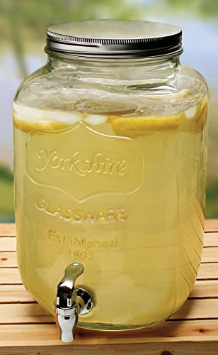 Circleware Sun Tea Mini Mason Jar Glass Beverage Dispenser with Metal Lid, Glassware For Water, Juice, Beer, Wine, Liquor, Kombucha Iced Punch & Best Cold Drinks, Classic Yorkshire 1 Gallon