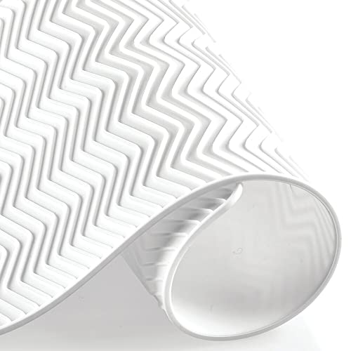 mDesign Silicone Dish Drying Mat and Protector for Kitchen Countertops, Sinks - Chevron Design - Non-Slip, Waterproof, Heat Resistant, Dishwasher Safe - 2 Pack - White