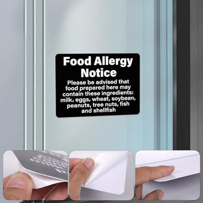 2 Pack Food Allergy Notice Sign 10×7 Inches Allergen Warning Poster | Food Service Sign, Self Adhesive, Waterproof, Oil-proof, Strong Adhesion, Safety Caution Sign for Restaurant Kitchen Supplies