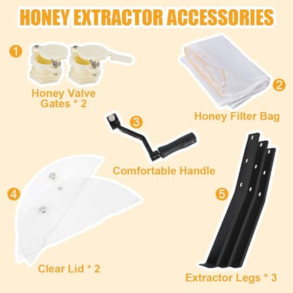 BeeCastle Manual Honey Extractor 2 Frame Honeycomb Drum Spinner Extractor Stainless Steel with Height Adjustable Stand,Manual Crank Beekeeping Extraction Equipment - size: 2-Frame