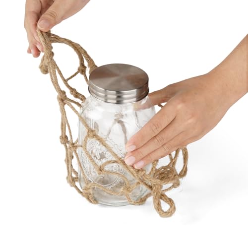 5 Pack Mason Jar Hanging Net, Handwoven Rope Mesh Hanger, Rustic Decorative for Wide Mouth Mason Jar, Ball Pint Jar, and Canning Jars