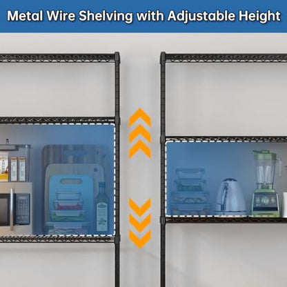 Heavy Duty Garage Shelving with Wheels: 55.5" W x 24" D x 81" H 4 Tier Wire Metal Storage Shelves, Adjustable NSF Commercial Shelf, Rolling Tote Rack Organizer for Pantry, Warehouse, Black - size: 55.5"W x 24"D x 81"H