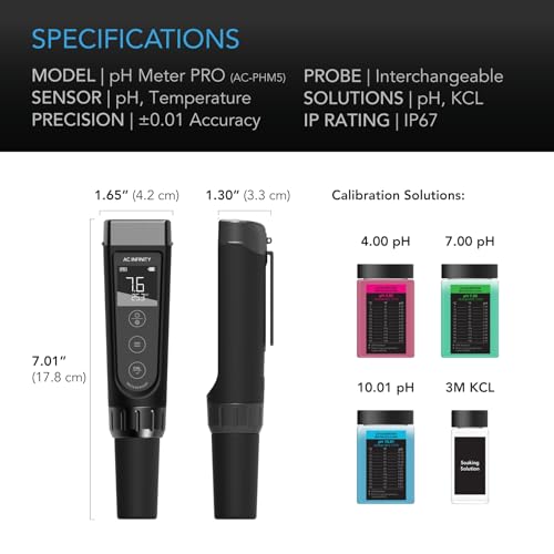 AC Infinity pH Meter PRO Kit, High Precision Digital pH Pen with ±0.01 pH Accuracy and Interchangeable Probe, Nutrient Test pH Meter for Water Hydroponics Plants, Gardening, Aquariums, Swimming Pools - size: pH Meter PRO Kit