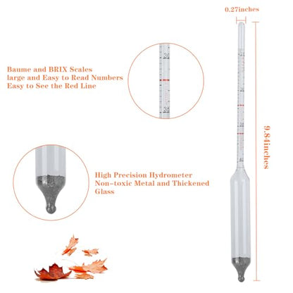 Maple Syrup Hydrometer Test Cup Kit, Stainless Steel Syrup Tester | Measures Sugar Content Accurate Reading Easy to Use Maple Syrup Supplies with Cleaning Brush
