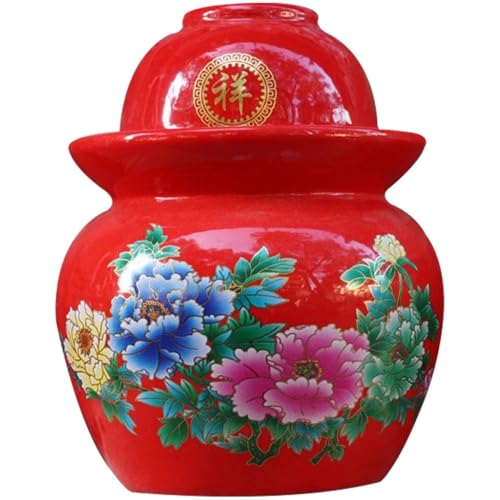 Chinese Style Flower Pattern Pickle Jar, Thickened Ceramic Fermentation Tank, Water Seal Design, Large Capacity Pickling Container(7kg/246.9oz) - size: 7kg/246.9oz