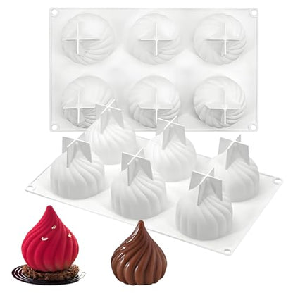 Cone Onion Bun Chocolate Molds, 6-Cavity Cyclone Silicone Mold for Mousse Cake Jelly Candy Soap Candle,10.6 x 6.7 x 2.76 Inches - color: White-R0001