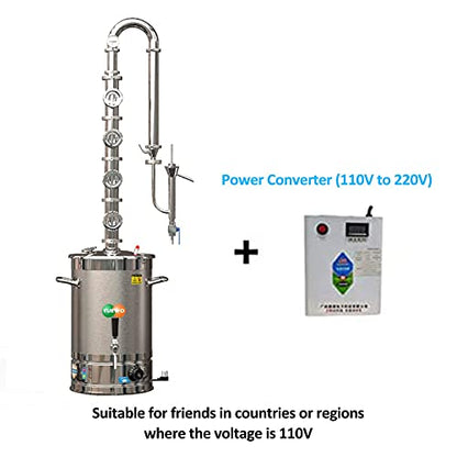 YUEWO 110V Electric 304 Stainless Steel Alcohol Distiller Flute Reflux Column Still with Sight Glasses Wine Making Kit for DIY Whisky Wine Brandy Gin - size: 30Liters/8Gal