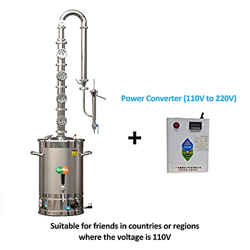 YUEWO 110V Electric 304 Stainless Steel Alcohol Distiller Flute Reflux Column Still with Sight Glasses Wine Making Kit for DIY Whisky Wine Brandy Gin - size: 30Liters/8Gal