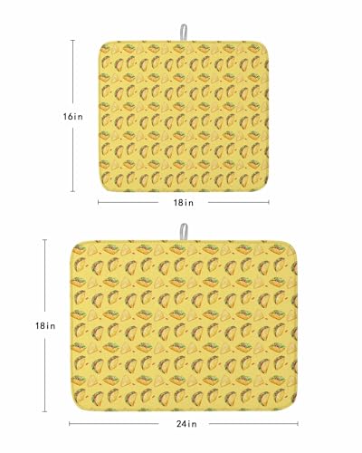 Yellow Tacos Dish Drying Mat, Cheese Vegetables Cartoon Food Absorbent Dish Drying Matt Pad for Kitchen Countertops, Sinks, Dish Drainer Racks, Large 18x24in 1PC - size: 24" x 18"