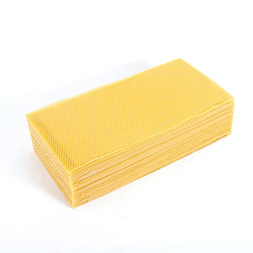 30PCS Pack Beehive Frames and Wax Foundations for Deep Brood Bee Hives 100% Beeswax Coated Foundations Yellow
