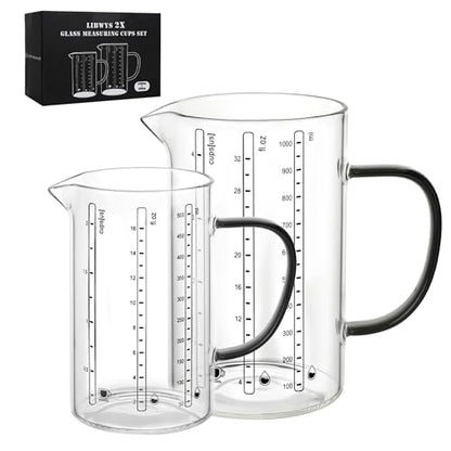 LIBWYS Glass Measuring Cup, 1000ml (32oz)+500ml (16oz) with Anti-slip Silicone Pad, Heat-resistant Borosilicate Glass Liquid Measuring Cup - size: 32oz+16oz