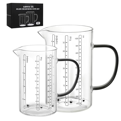 LIBWYS Glass Measuring Cup, 1000ml (32oz)+500ml (16oz) with Anti-slip Silicone Pad, Heat-resistant Borosilicate Glass Liquid Measuring Cup - size: 32oz+16oz