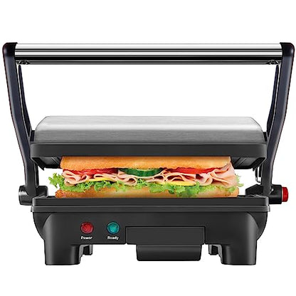 Chefman Electric Panini Press Grill, Compact 2-Slice Sandwich Maker, Non-Stick Coated Plates, Opens 180 Degrees, Dishwasher Safe, Removable Drip Tray, Stainless Steel/Black - size: 2 Slice