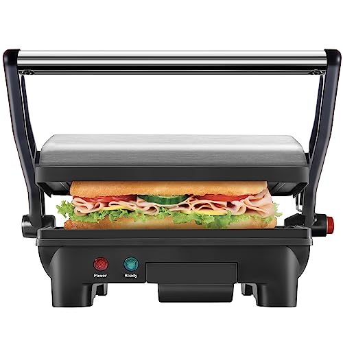 Chefman Electric Panini Press Grill, Compact 2-Slice Sandwich Maker, Non-Stick Coated Plates, Opens 180 Degrees, Dishwasher Safe, Removable Drip Tray, Stainless Steel/Black - size: 2 Slice