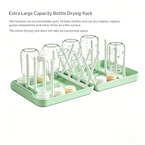 Foldable Travel Bottle Drying Rack, 16-Rib High Capacity, Space-Saving Portable Drying Rack for Baby Bottles, Breast Pumps & Feeding Accessories, Lightweight for Daily & Travel Use
