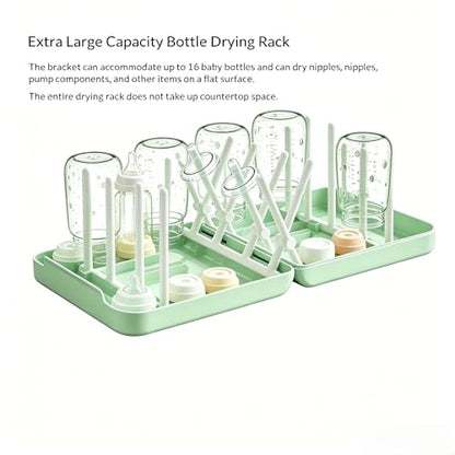 Foldable Travel Bottle Drying Rack, 16-Rib High Capacity, Space-Saving Portable Drying Rack for Baby Bottles, Breast Pumps & Feeding Accessories, Lightweight for Daily & Travel Use