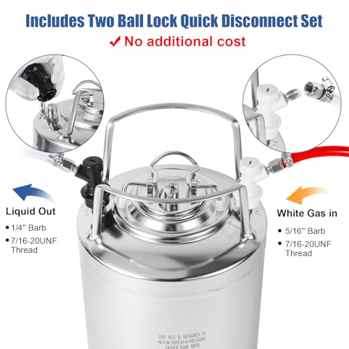 MRbrew New 2.6 Gallon Ball Lock Keg, Stainless Steel Beer Keg with Two Ball Lock Keg Fittings & Gasket Set, Double Ball Lock Post Corny Keg For Draft, Homebrew, Craft Beer, Cold Brew Keg for Party