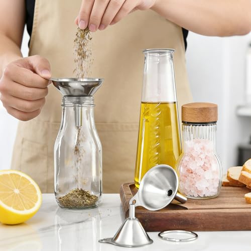 Small Funnels for Filling Bottles, 3 Pcs Stainless Steel Kitchen Funnel Set, Food Grade Mini Metal Funnel for Transferring Oil Liquid, Easy Cleaning with a Brush (Short Handle) - size: short handle
