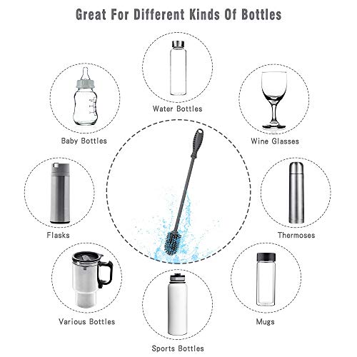 Silicone Bottle Cleaning Brush with Long Handle, 12.5" Water Bottle Cleaner for Baby Bottles, Hydro Flask, Sports Bottle, Vase, Glassware, Perfect for Smaller Diameter Bottle Openings (One Pack) - color: Gray